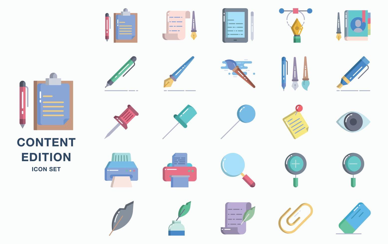 conjunto de iconos de herramientas de edición y edición de contenido vector