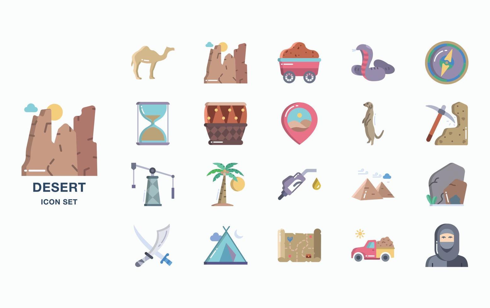 Hot and dry desert icon set vector