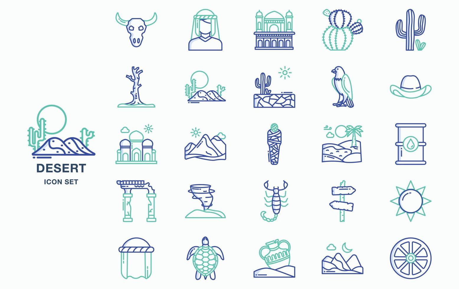 Hot and dry desert icon set vector