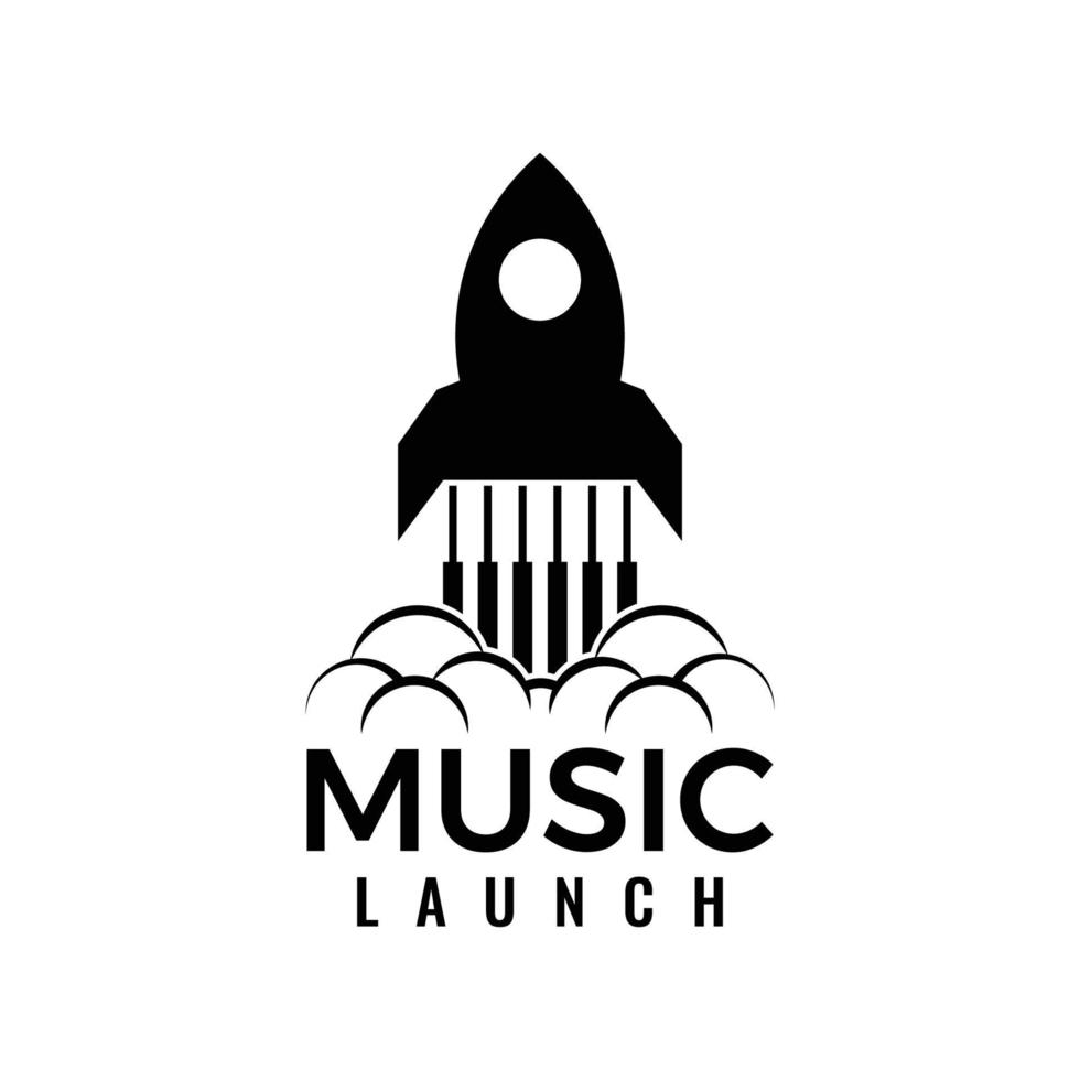 music launch logo template with rocket and piano shapes vector