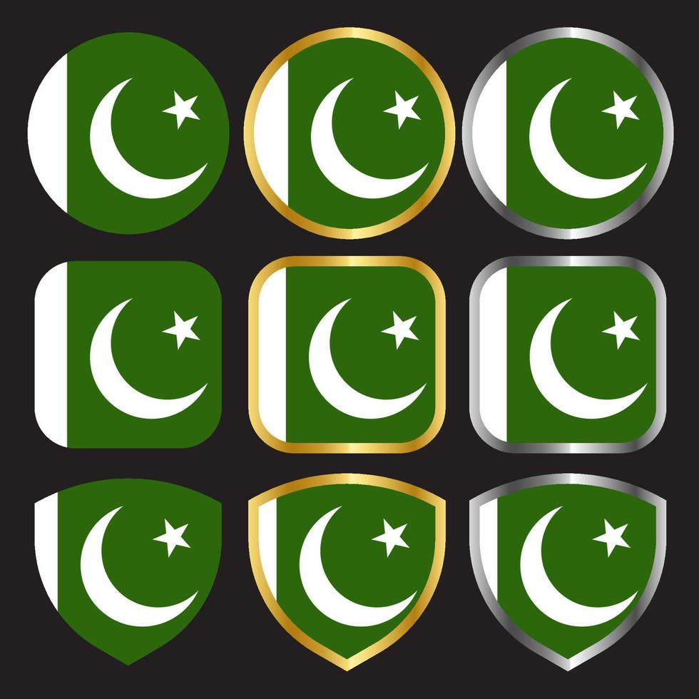 pakistán, bandera, vector, icono, conjunto, con, dorado, y, plata, frontera vector