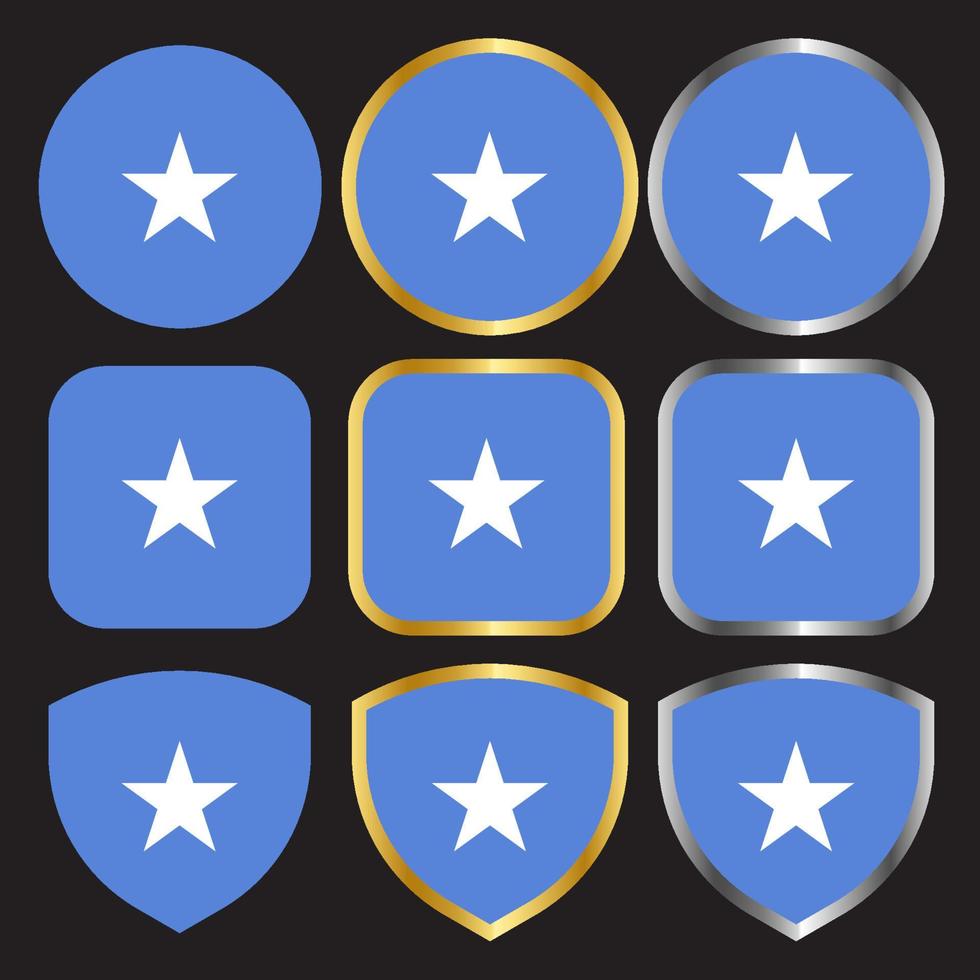 somalia flag vector icon set with gold and silver border