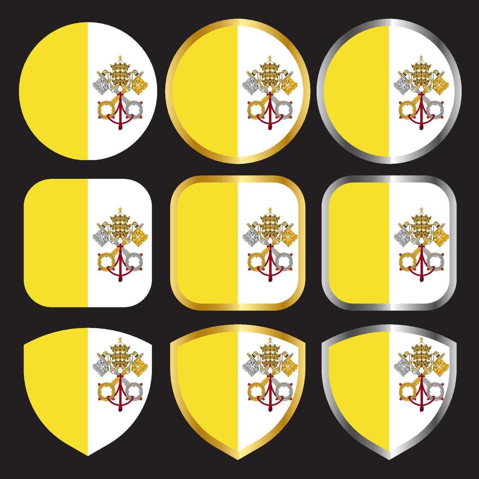 vatican flag vector icon set with gold and silver border