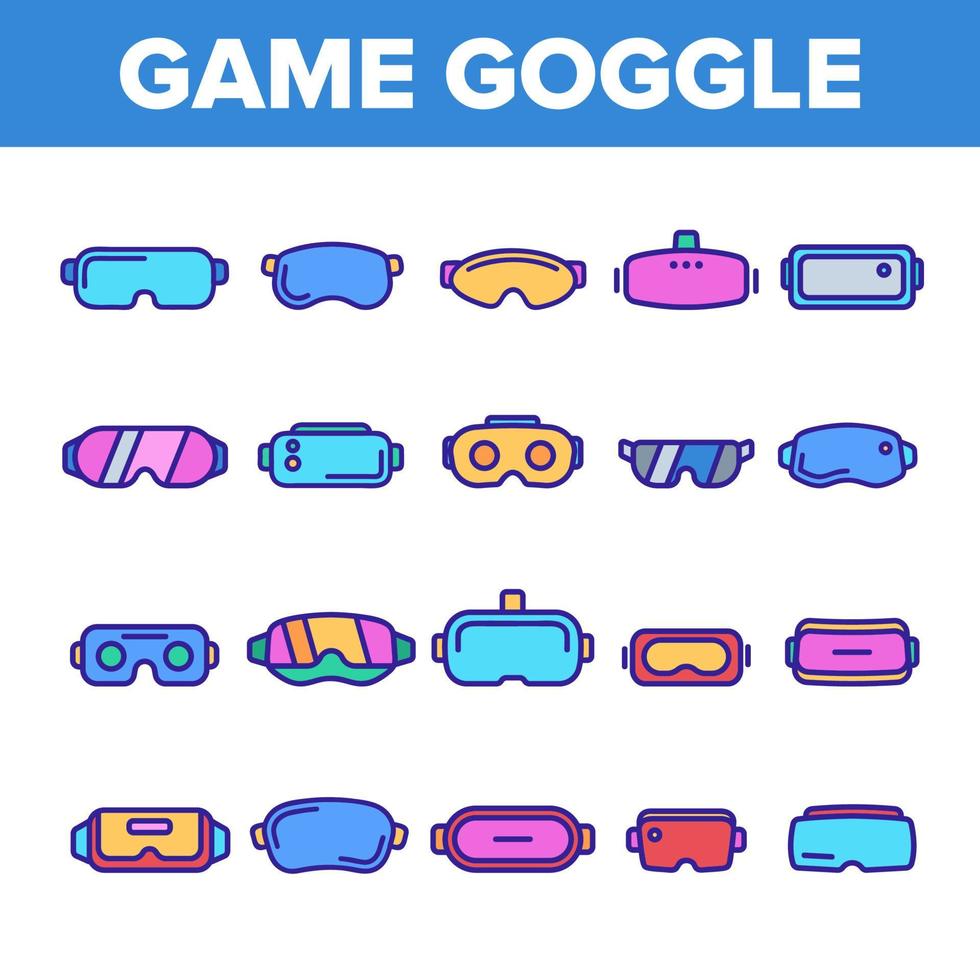 Game Goggles Vector Color Line Icons Set