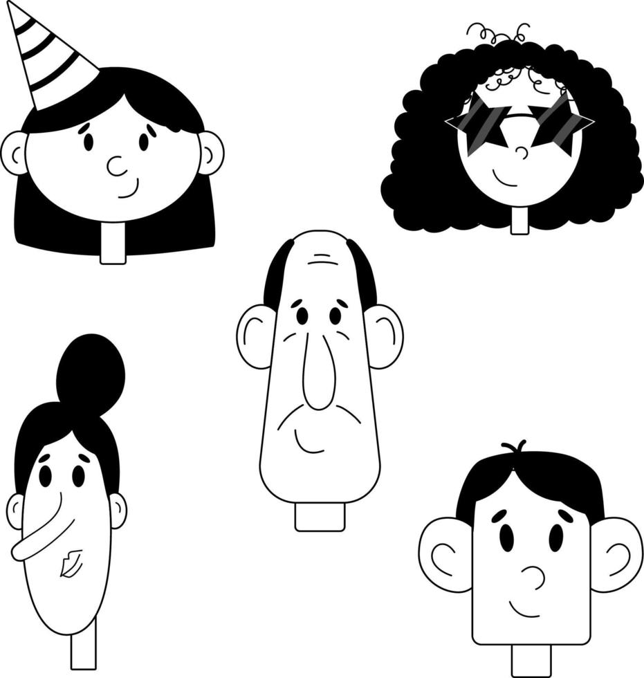 Set with black and white faces vector