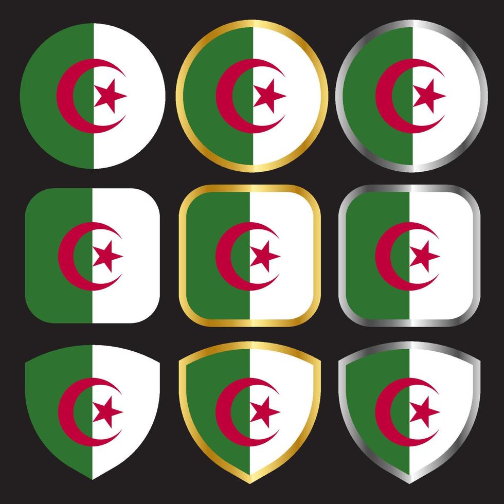 algeria flag vector icon set with gold and silver border