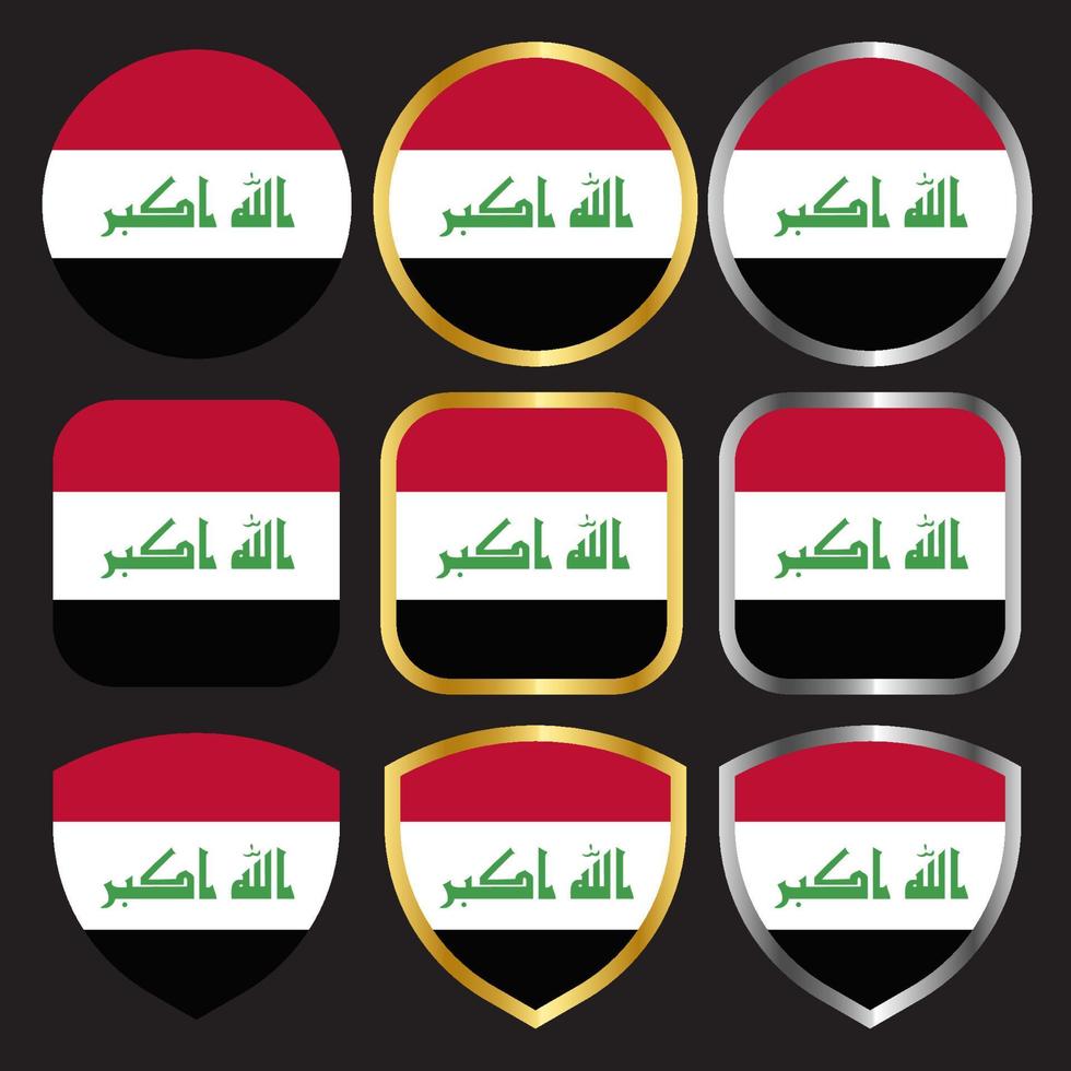 iraq flag vector icon set with gold and silver border