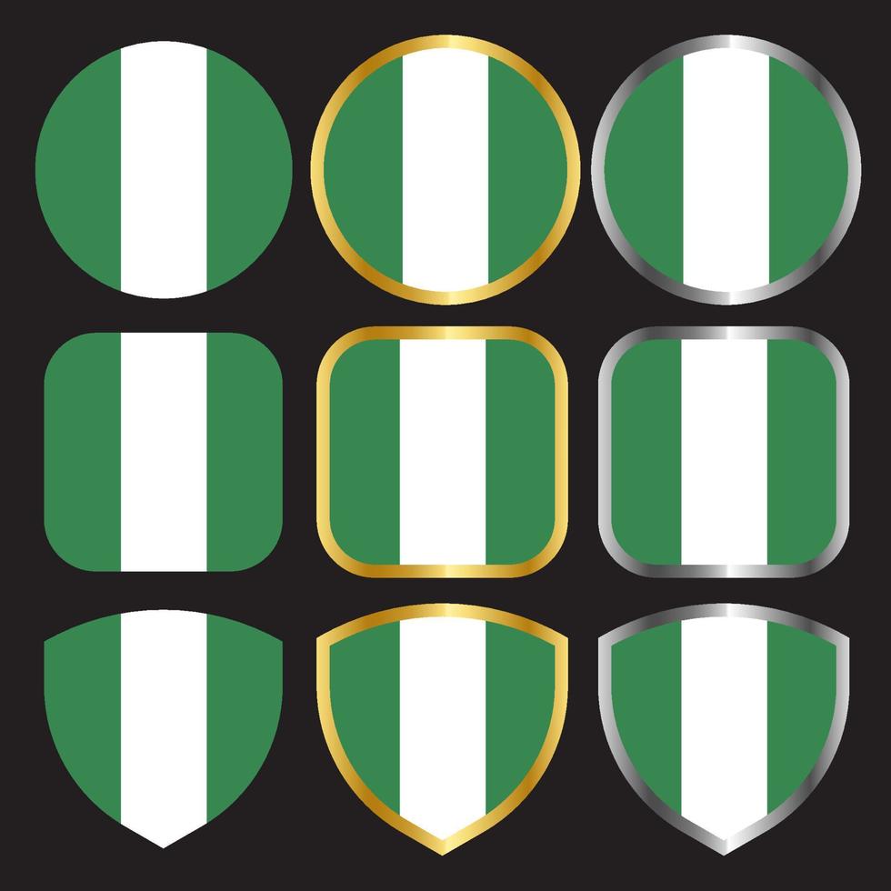 nigeria flag vector icon set with gold and silver border
