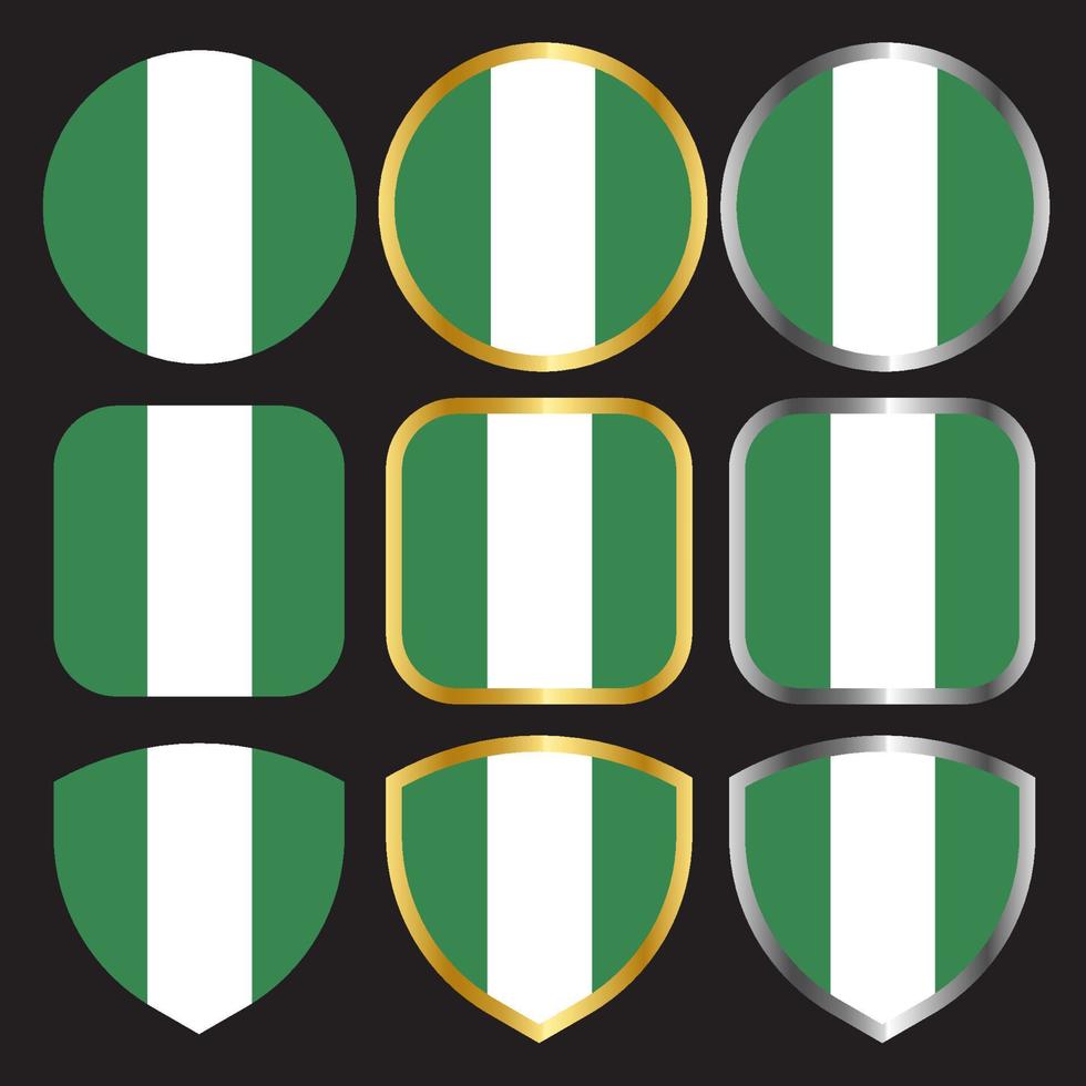 icono de vector de bandera de nigeria con borde dorado y plateado