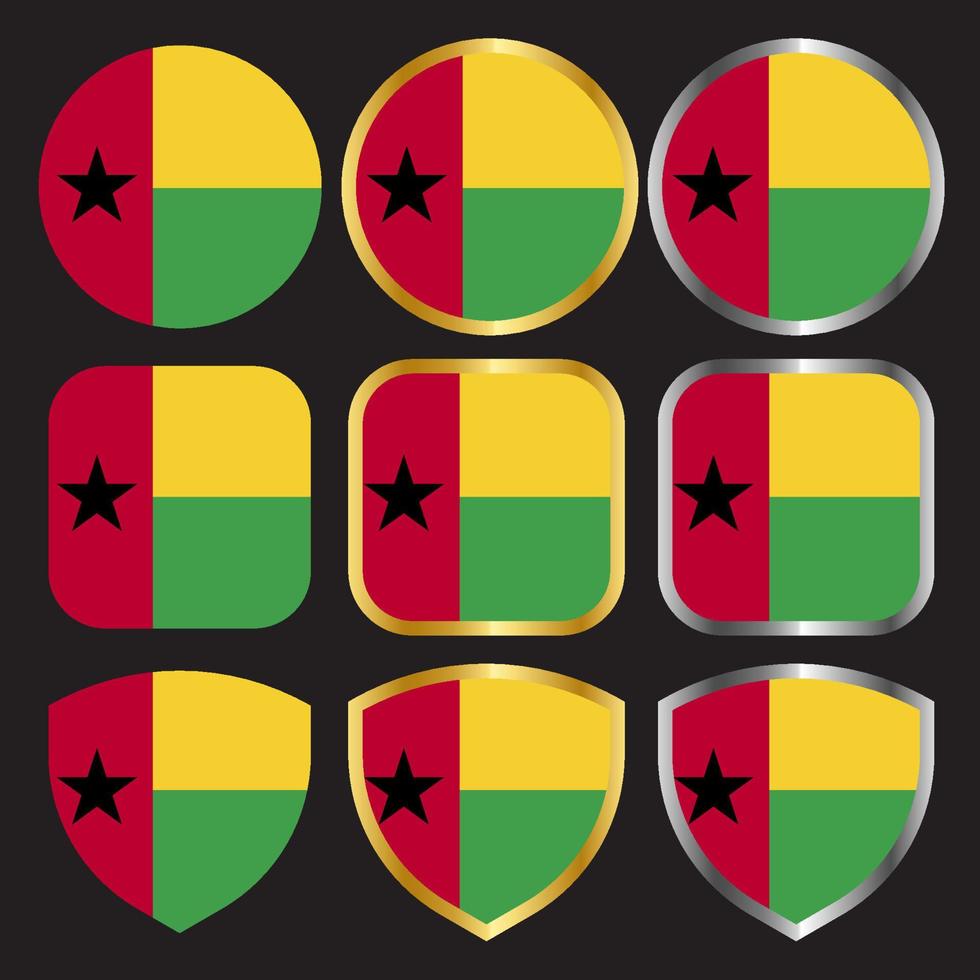 guinea-bissau flag vector icon set with gold and silver border