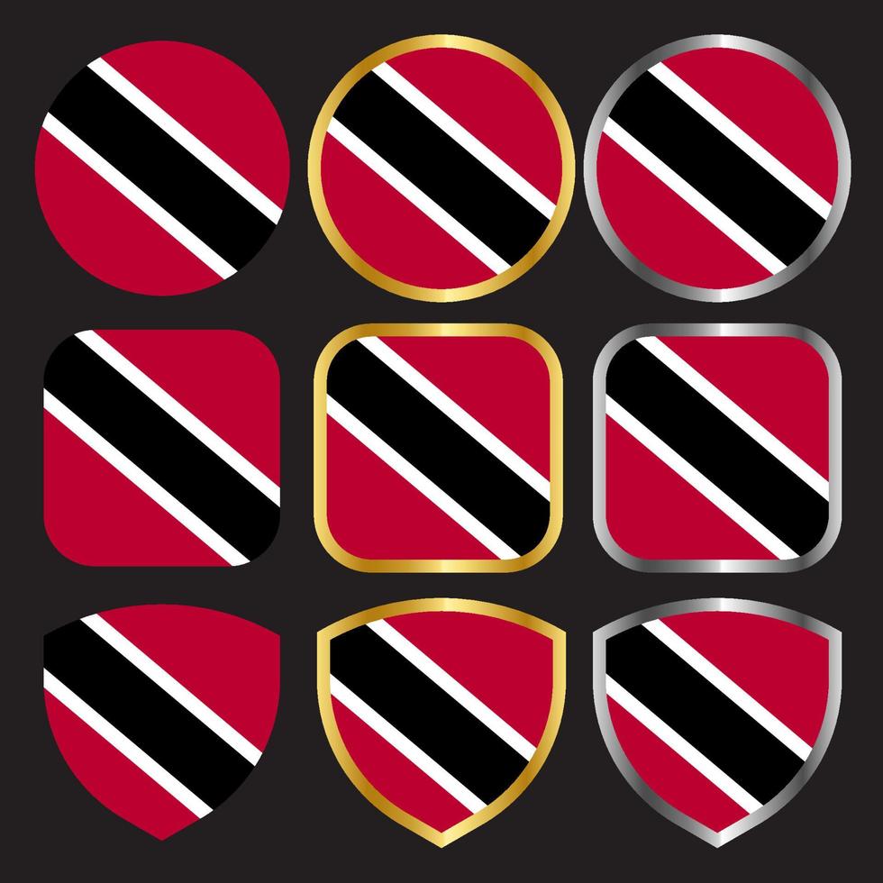 trinidad flag vector icon set with gold and silver border