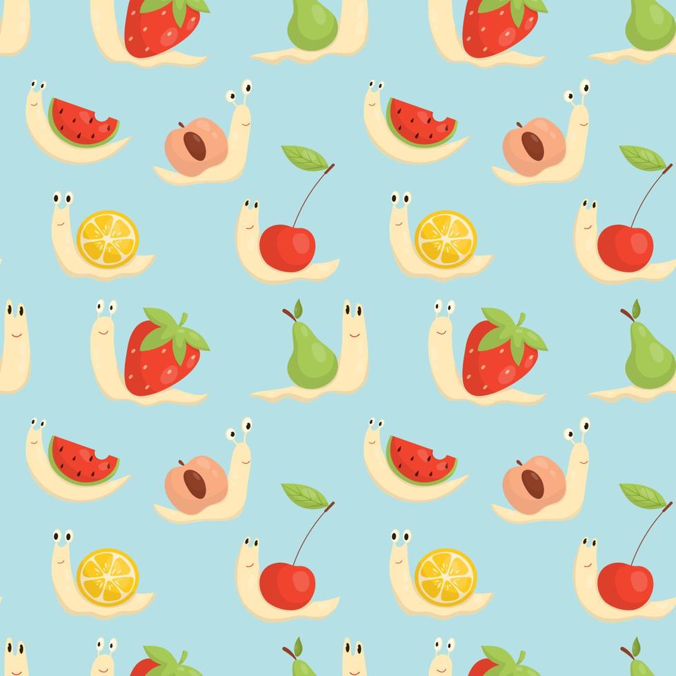 Pattern with snails with fruit houses vector