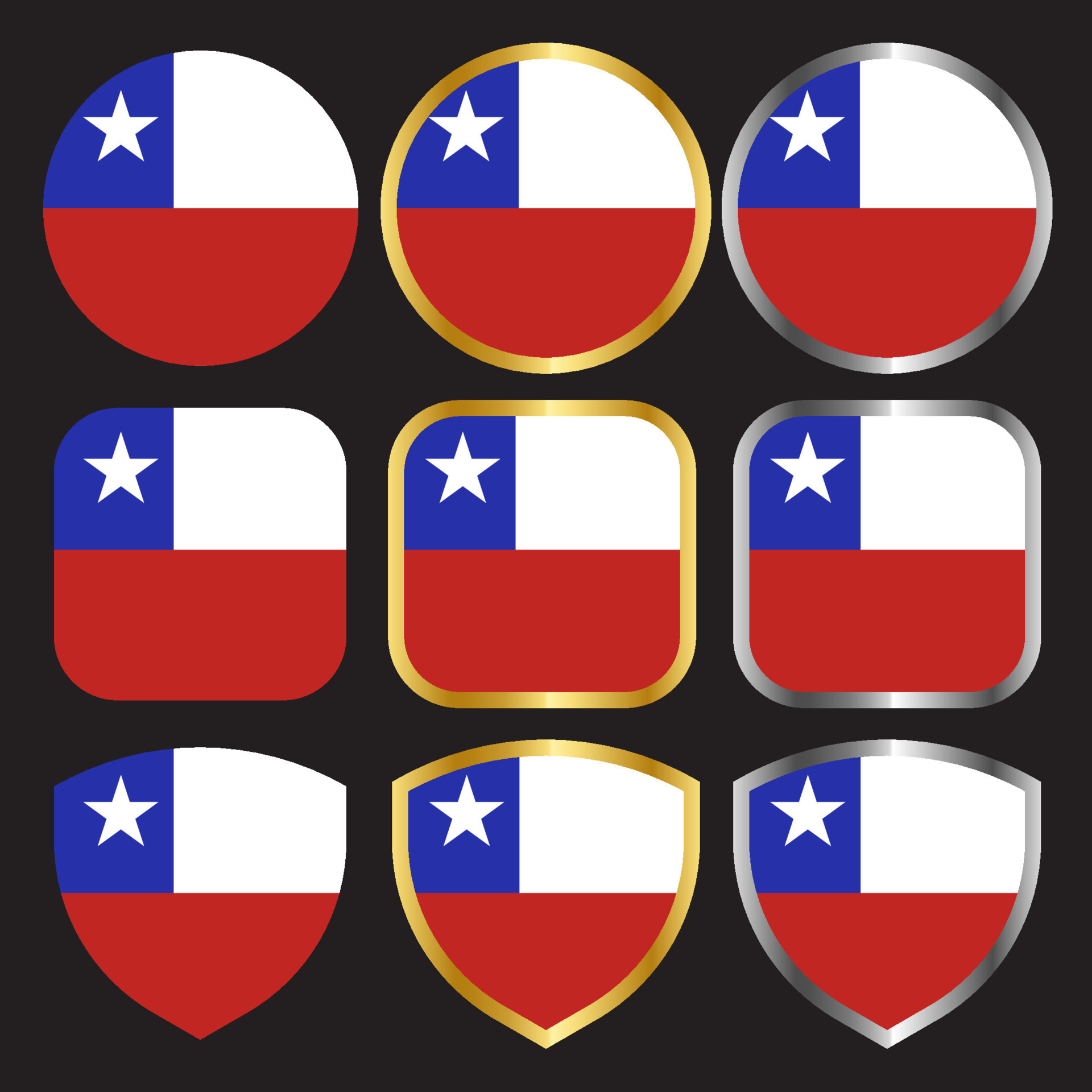chile flag vector icon set with gold and silver border 10398899 Vector