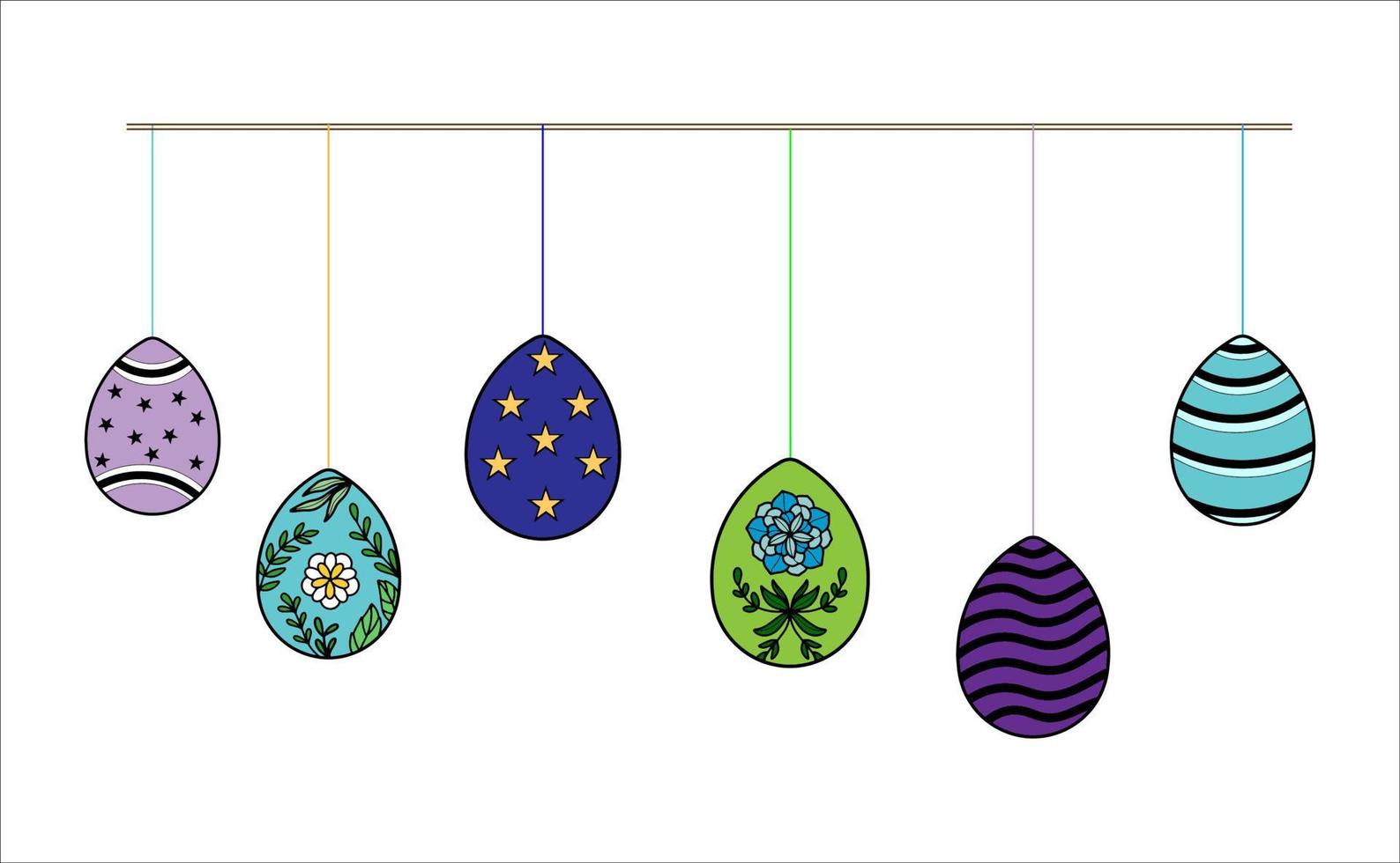 Hanging Easter Egg Decoration Illustrations on White Background vector