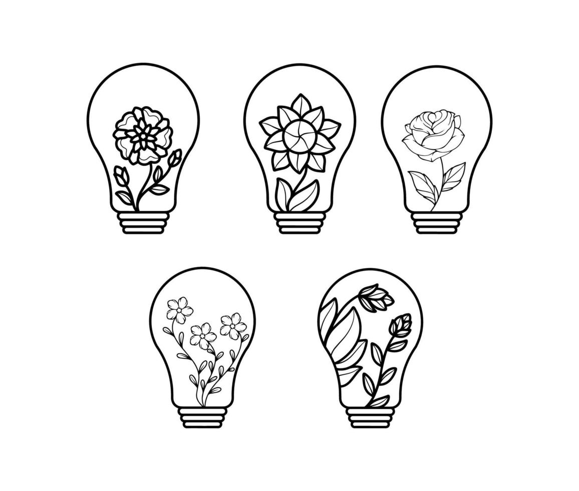 Flower Lightbulb Black and White Collection vector