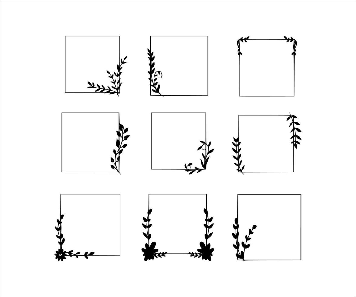 Collection of Rectangle Frame Border Leaves Illustrations vector