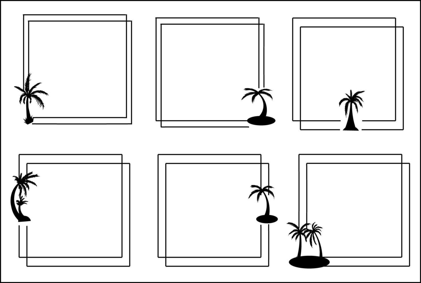 Set of Palm Coconut Tree Silhouette  in Frame vector