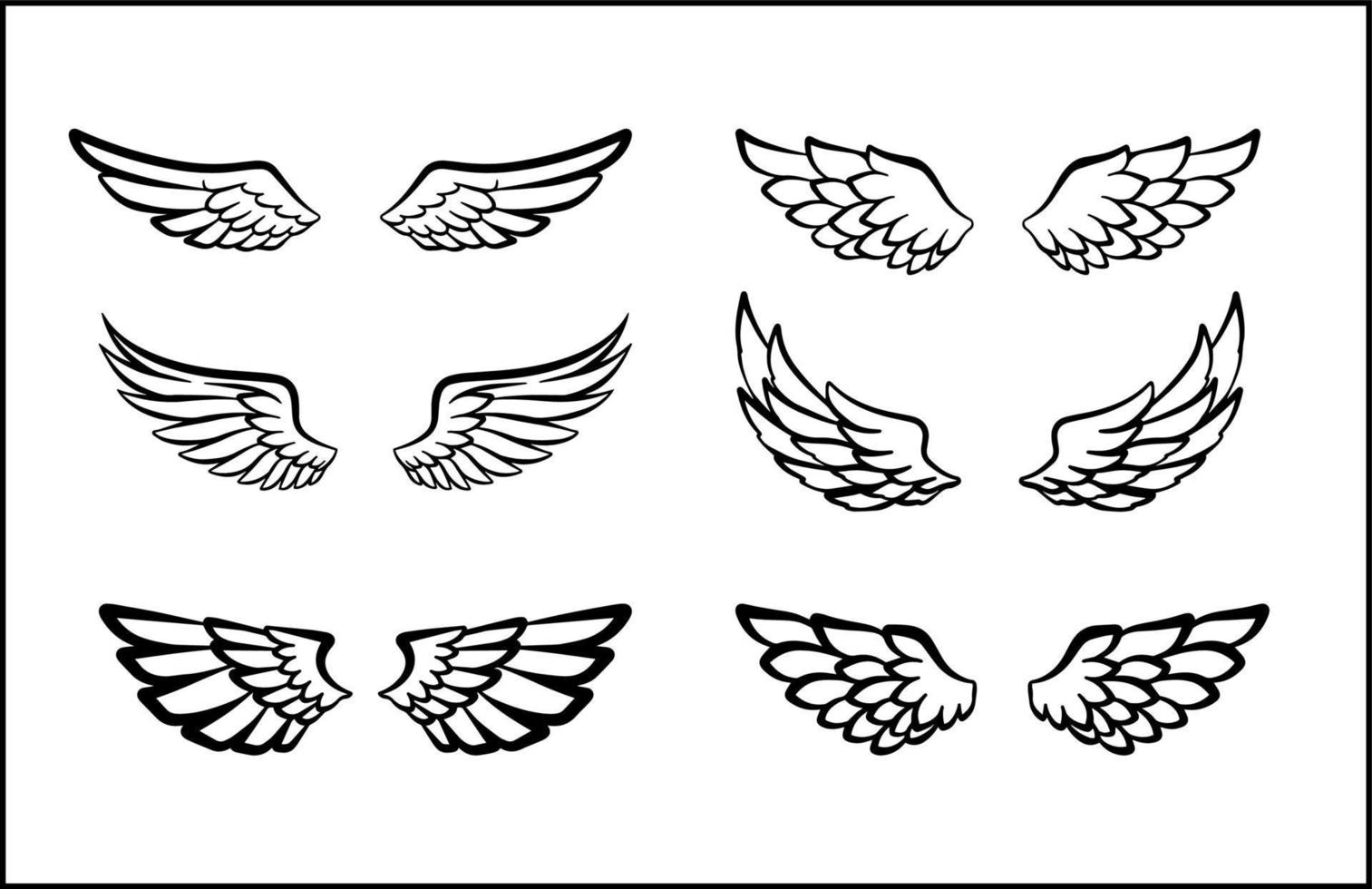 Set of Angel Wings Black and White illustrations vector