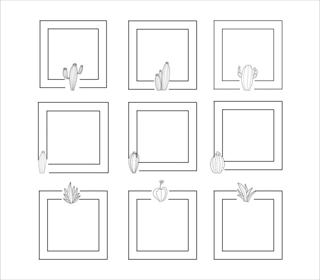 Set of Cactus in Frame Illustrations vector