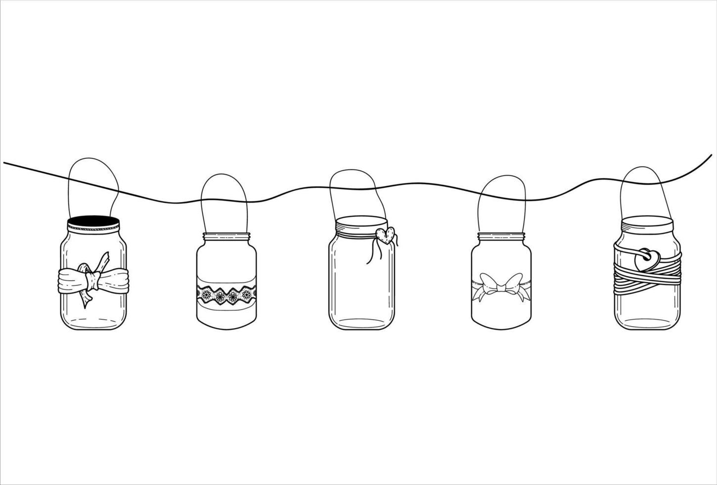 Hand-drawn Hanging Mason Jars Illustrations Line Art vector