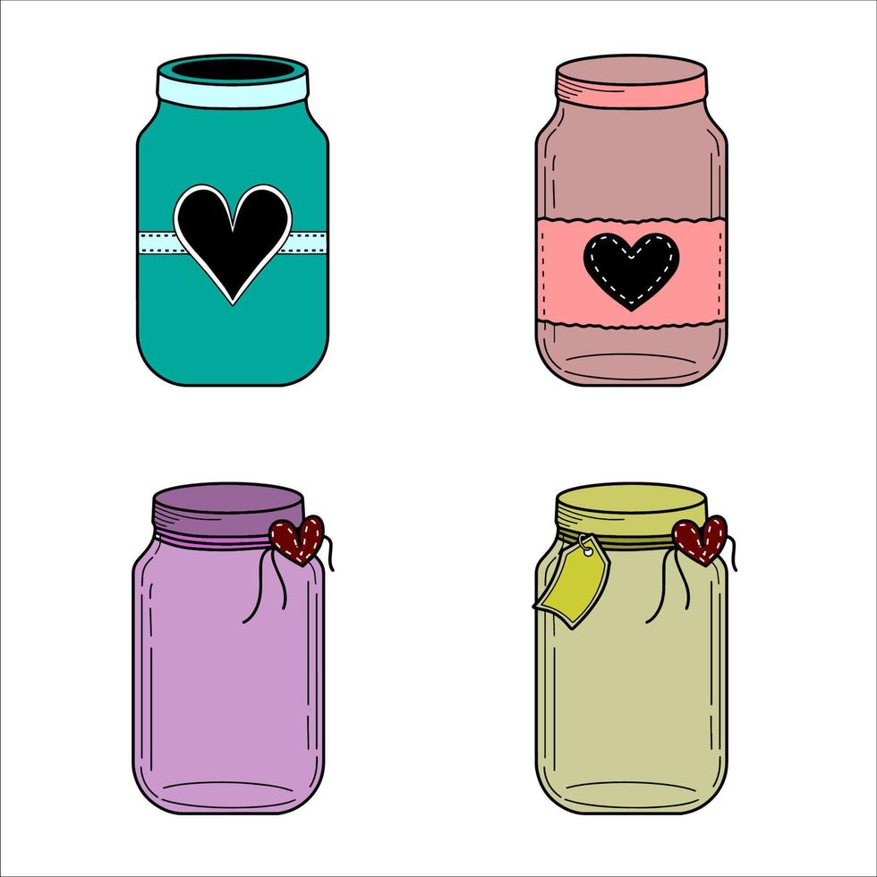 conjunto de lindas ilustraciones de tarro de albañil vector