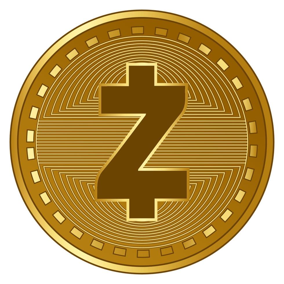 Ilustración de vector de moneda de criptomoneda zcash futurista de oro
