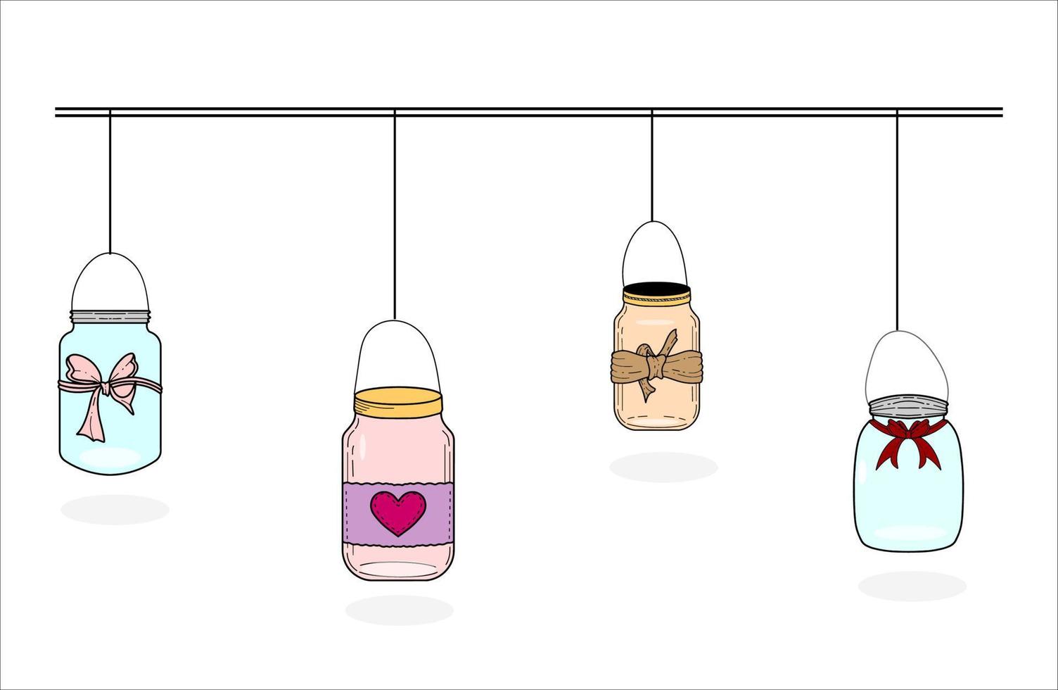 Hanging Cute Mason jars on White Background vector