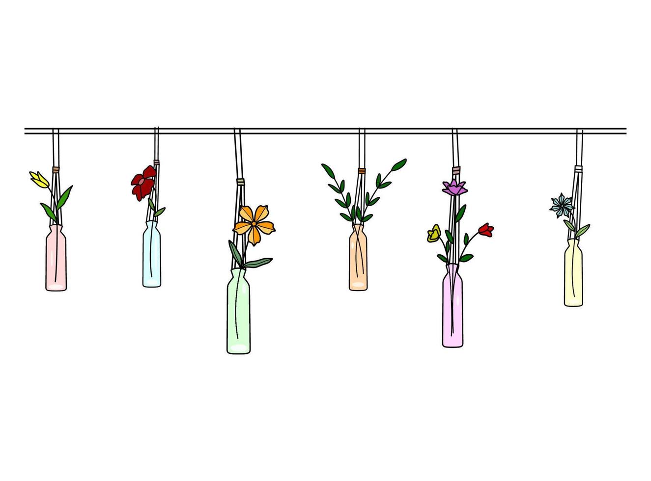 Vector Set of Flower in a Bottle Illustrations with Colors