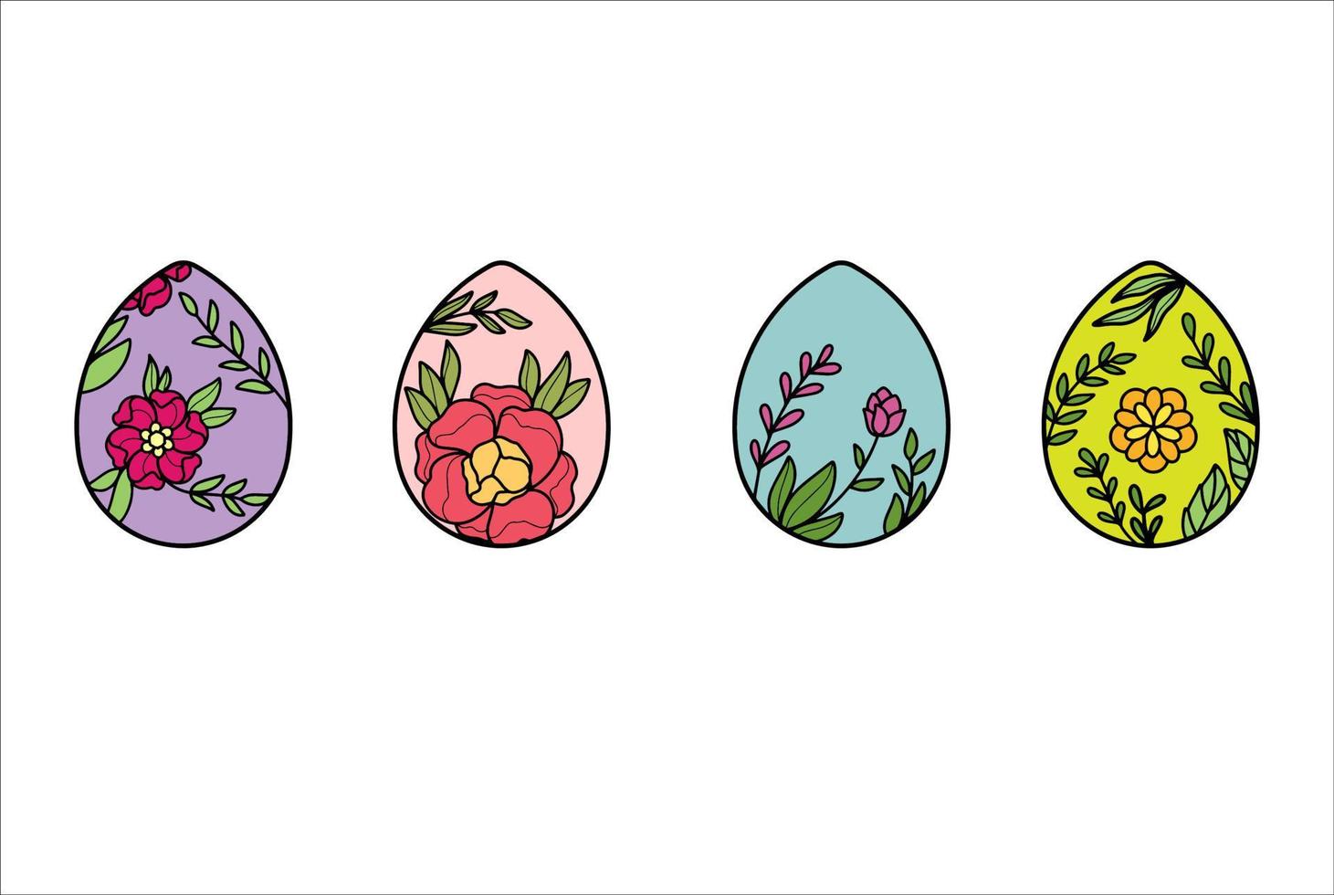 colección de flores de huevos de pascua de colores vector