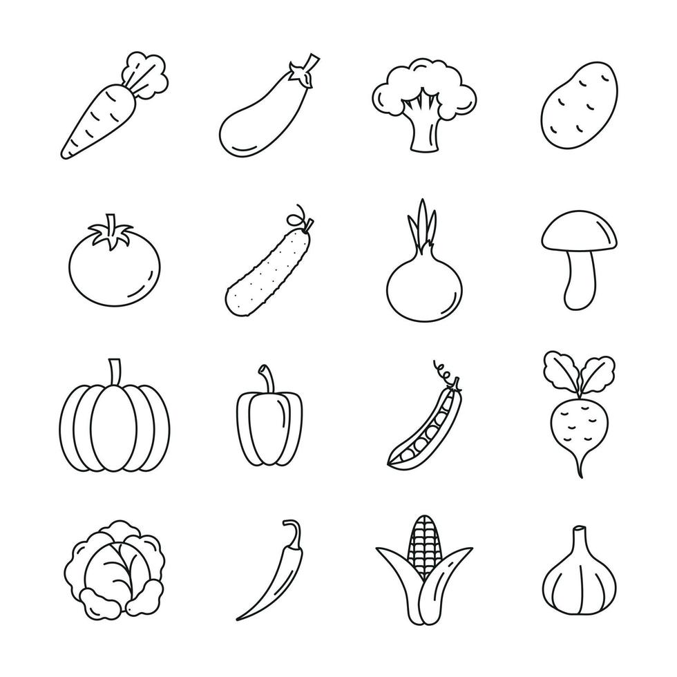 conjunto de icono de verduras. vegetariano, plantilla de símbolo de paquete de vegetales para la ilustración de vector de logotipo de colección de diseño gráfico y web