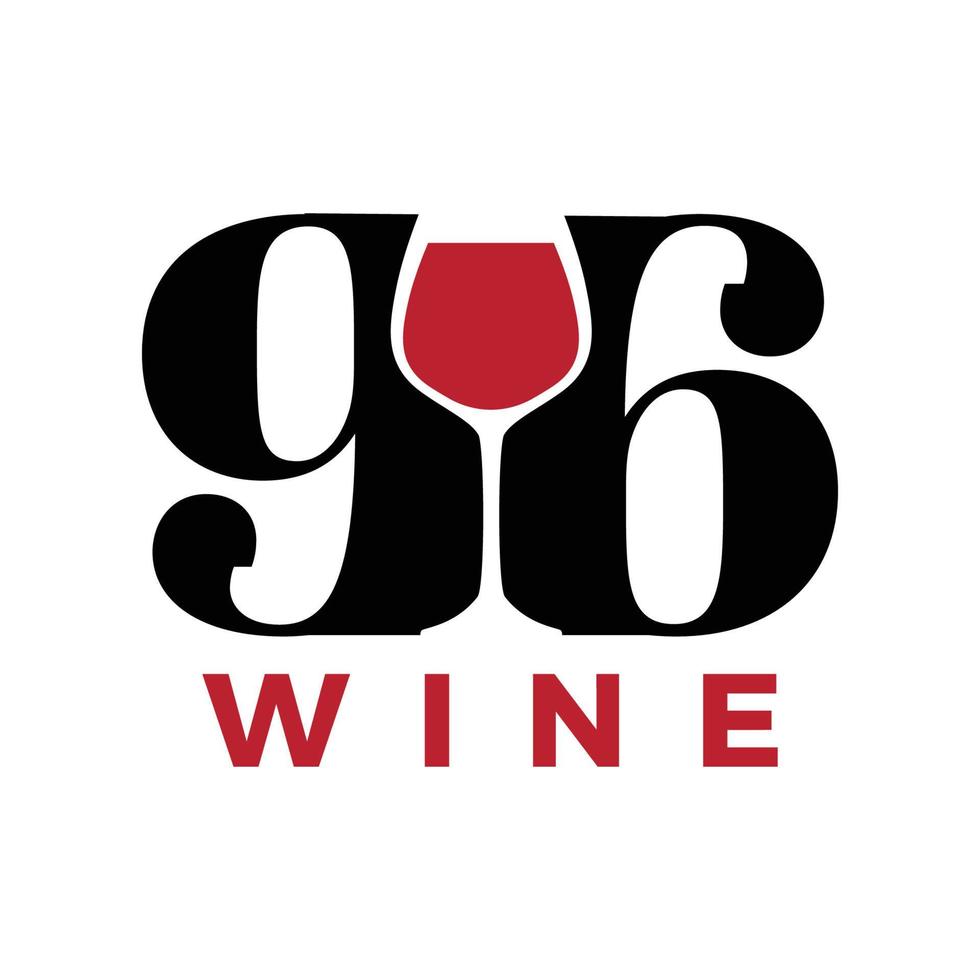 96 logo con plantilla de vector de copa de vino