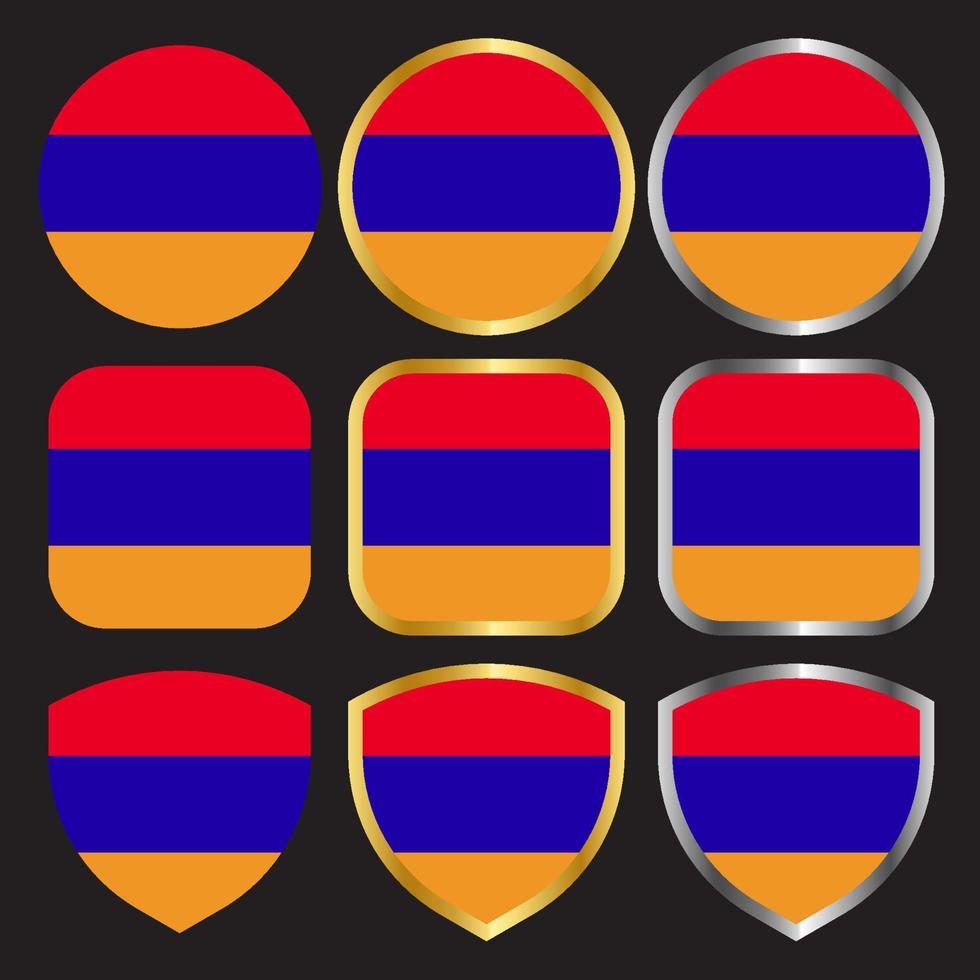 icono de vector de bandera de armenia con borde dorado y plateado