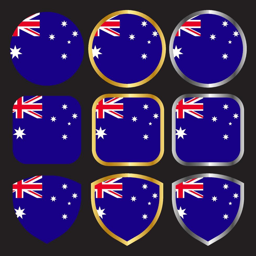 australia flag vector icon set with gold and silver border