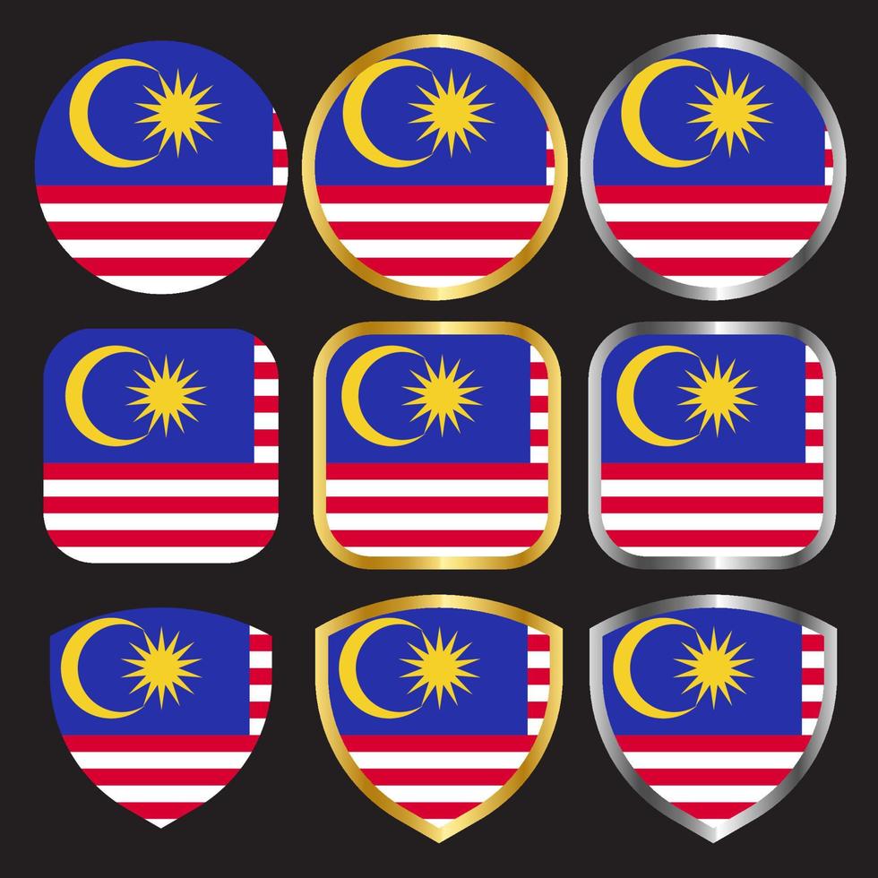icono de vector de bandera de malasia con borde dorado y plateado