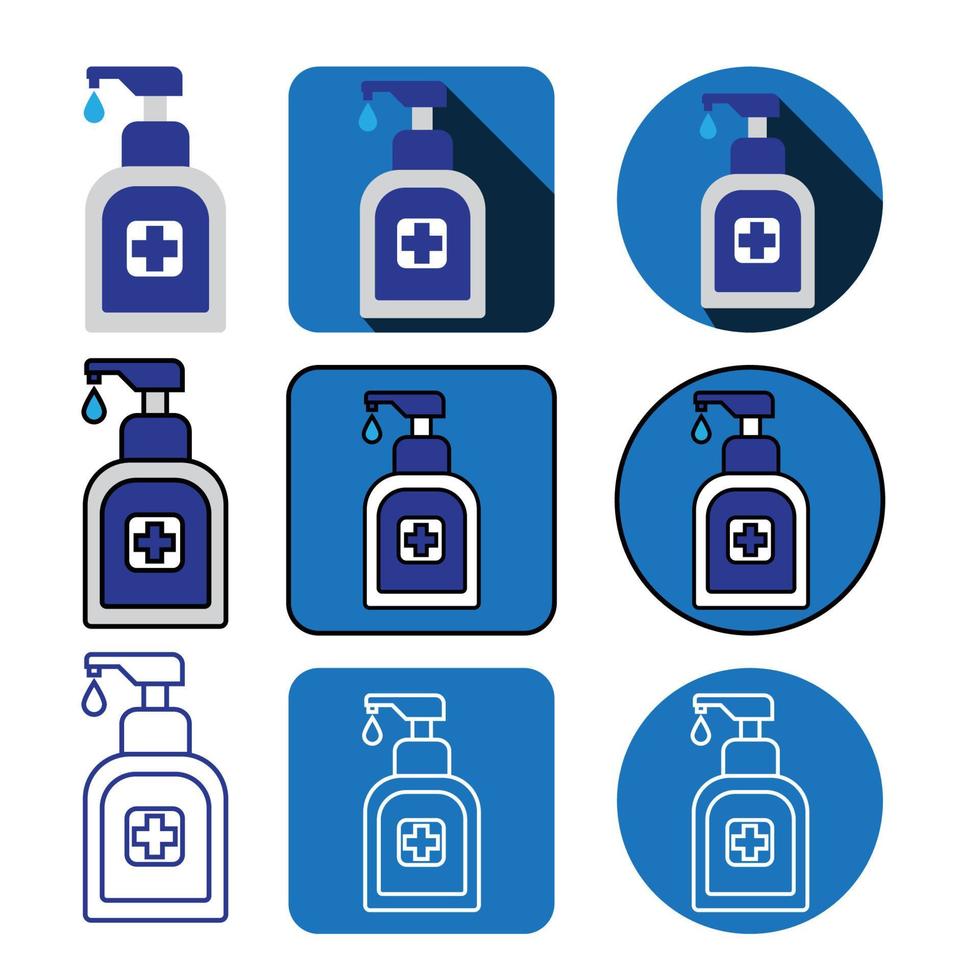 conjunto de paquete de vector de icono de botella de desinfectante de manos de nueve estilos diferentes