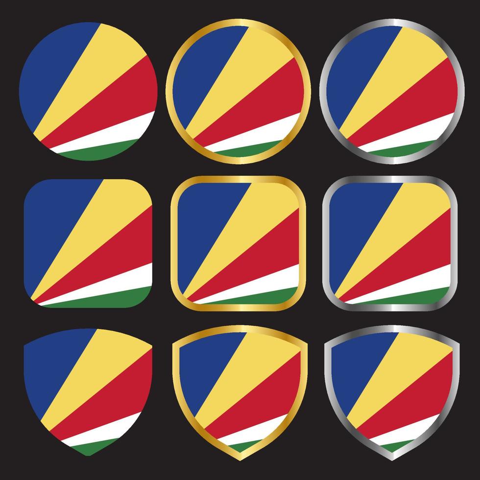 seychelles flag vector icon set with gold and silver border