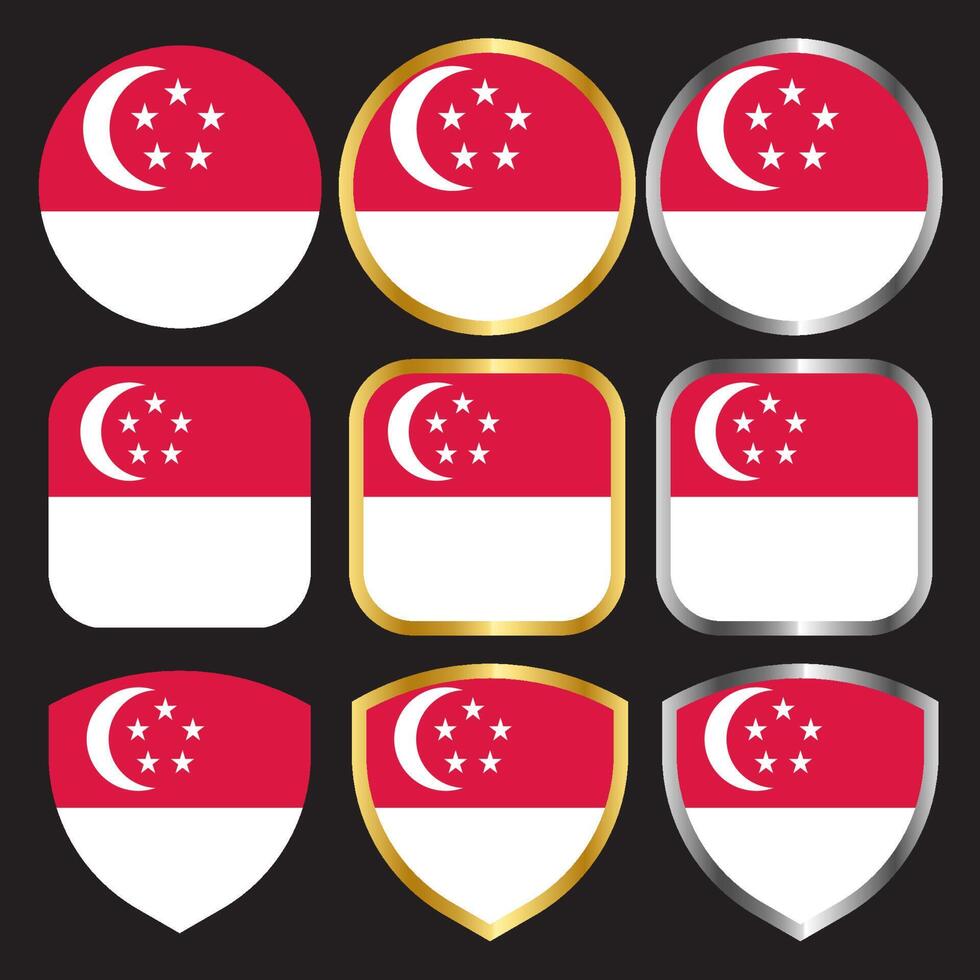 singapore flag vector icon set with gold and silver border