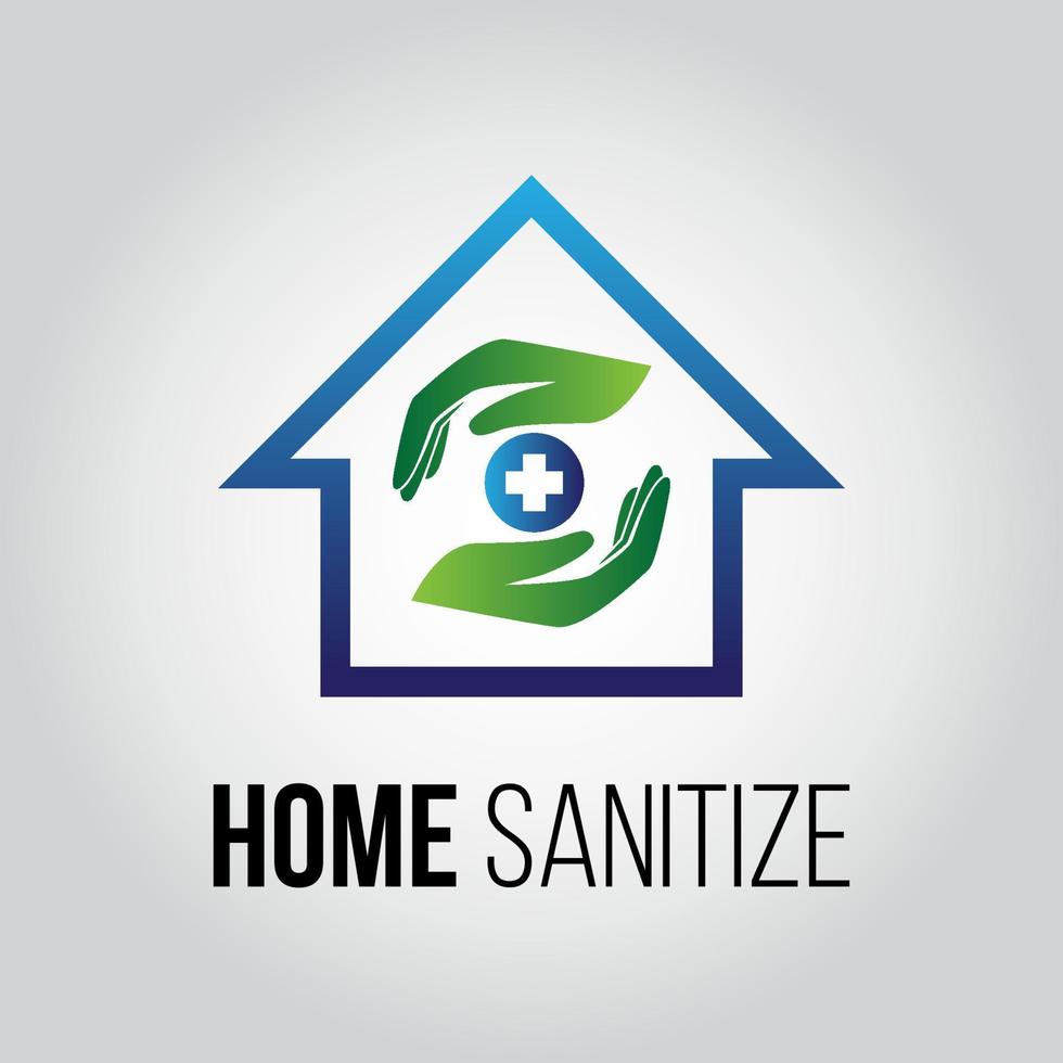 blue and green modern building home sanitize logo vector