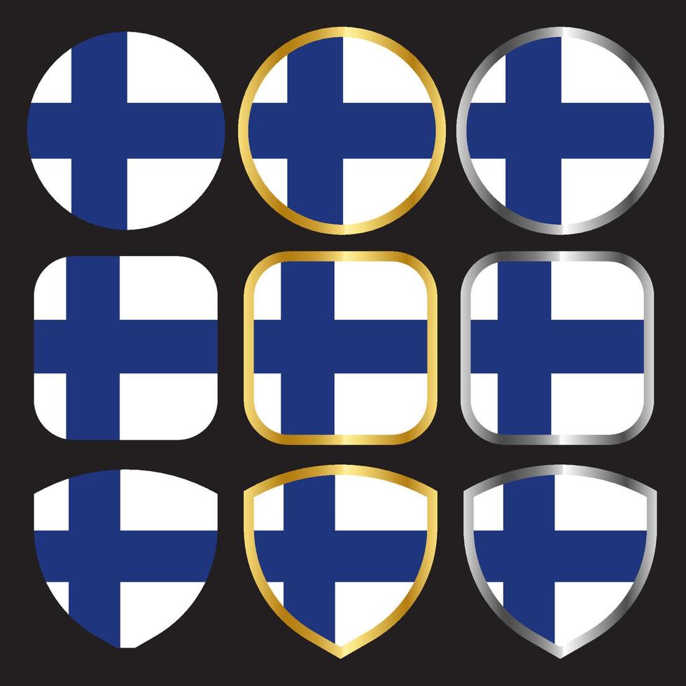 finland flag vector icon set with gold and silver border
