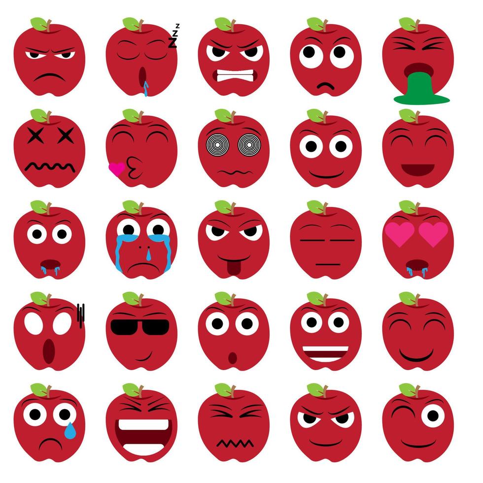 red apple fruit cartoon emoticon emoji icon ekspression vector set