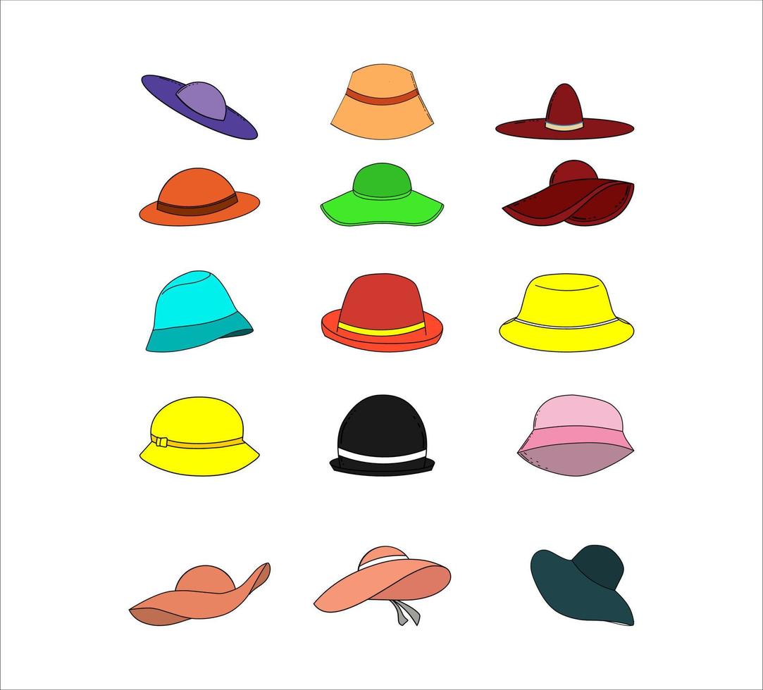 conjunto de colores de sombrero de mujer vector