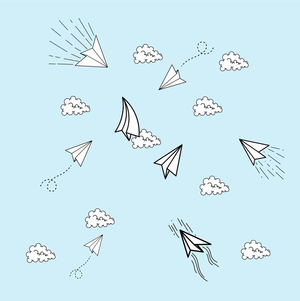 Paper Plane with Cloud on Blue Background vector
