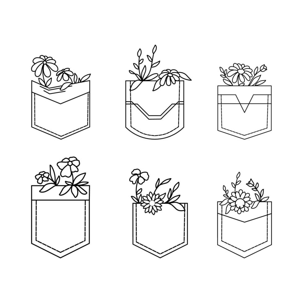 conjunto de ilustraciones florales dibujadas a mano en el bolsillo vector