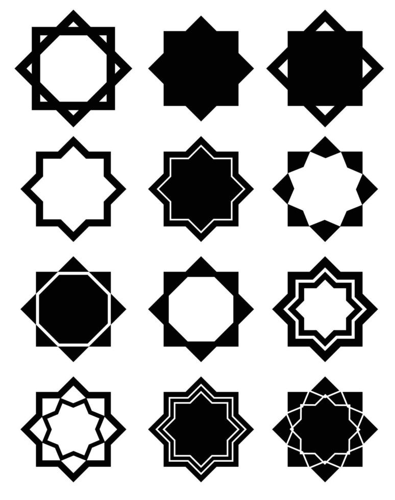 conjunto de paquete de vector de patrón islámico blanco negro