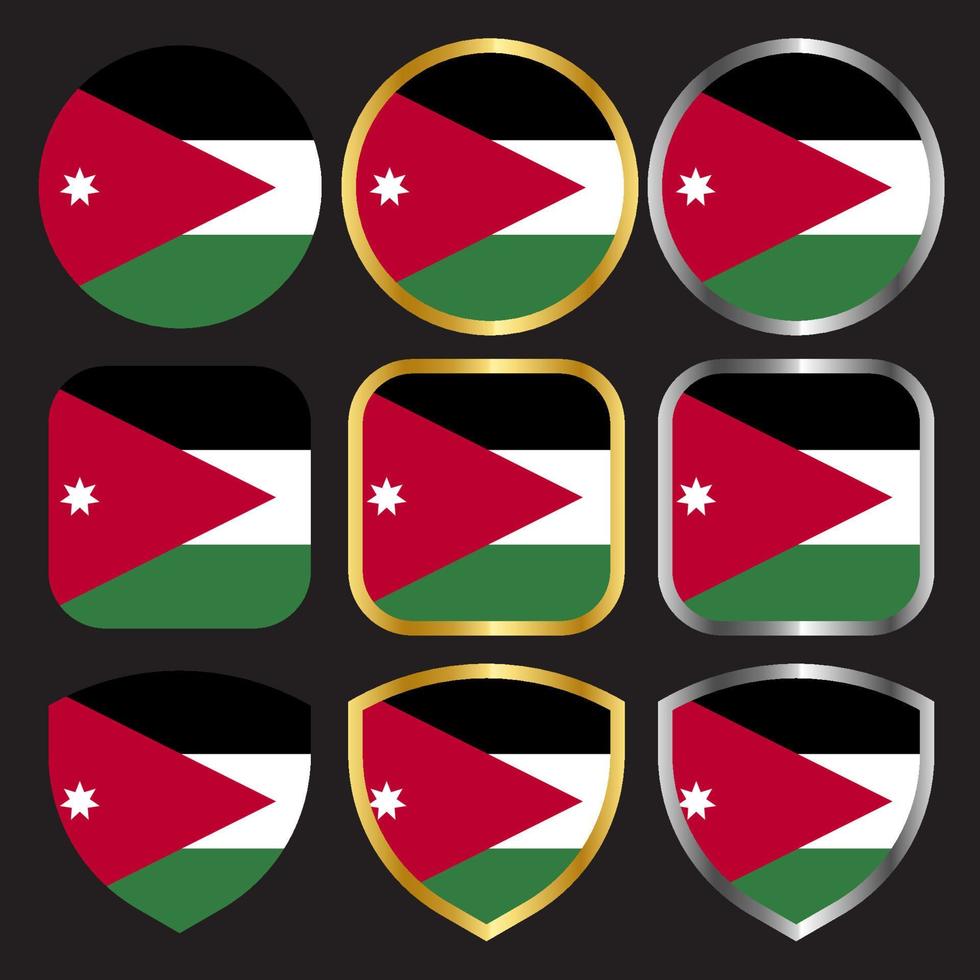 jordan flag vector icon set with gold and silver border