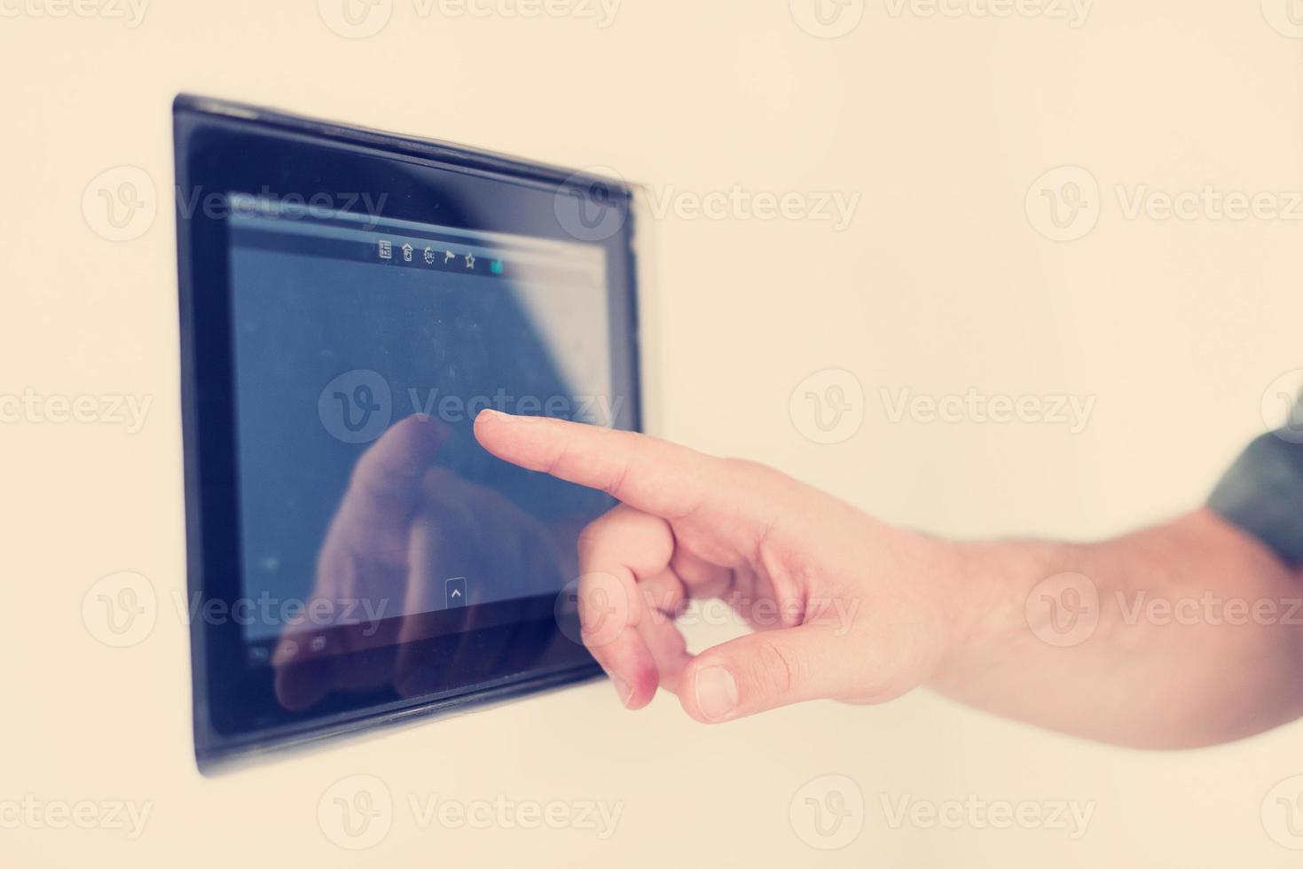 smart home and technology concept close up of male hands photo