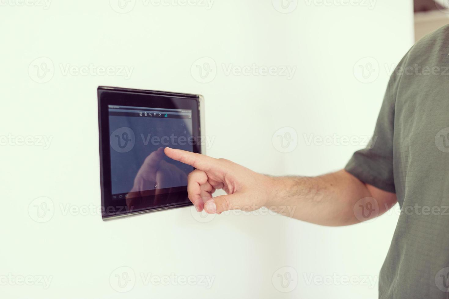 smart home and technology concept close up of male hands photo
