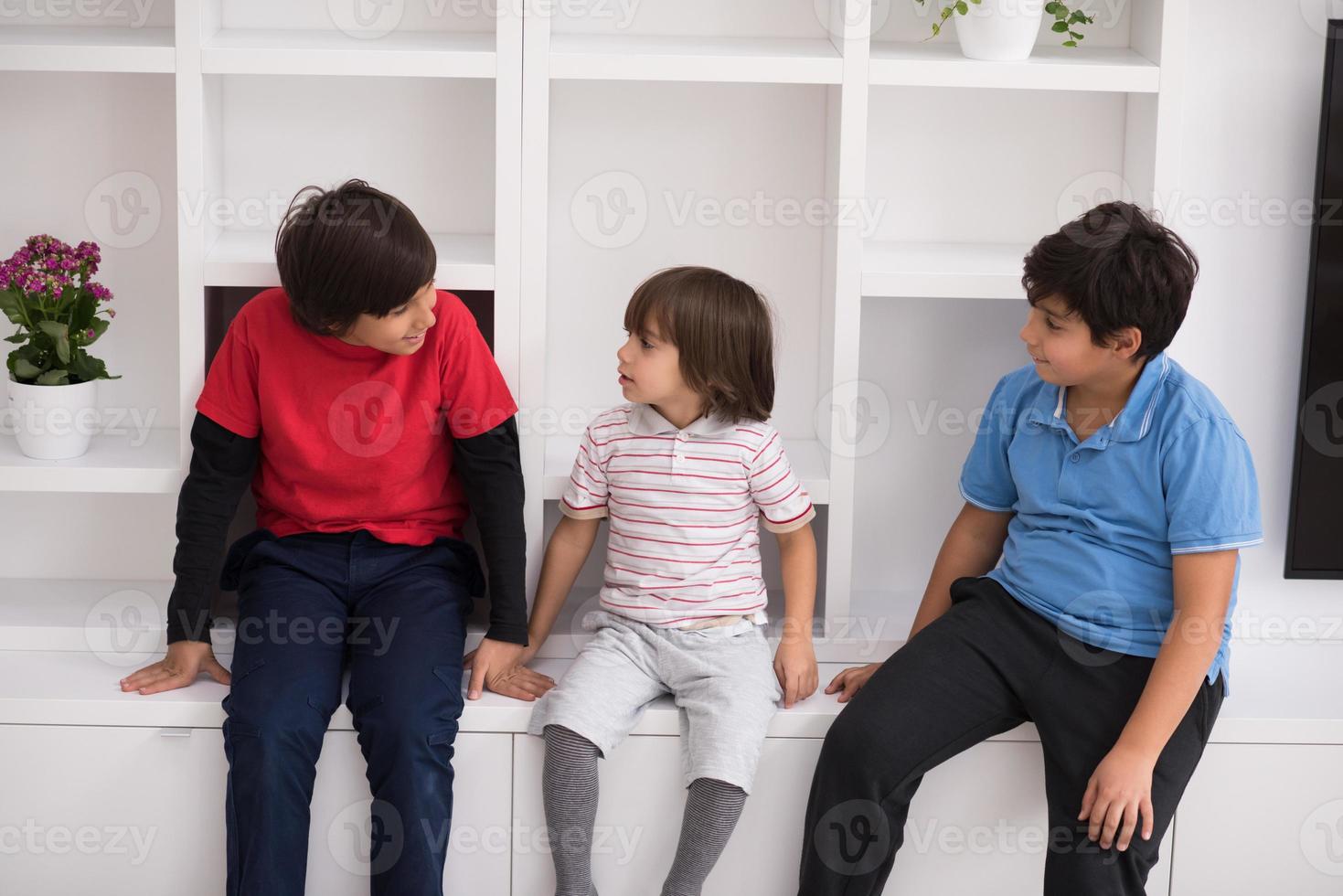 young boys posing on a shelf photo