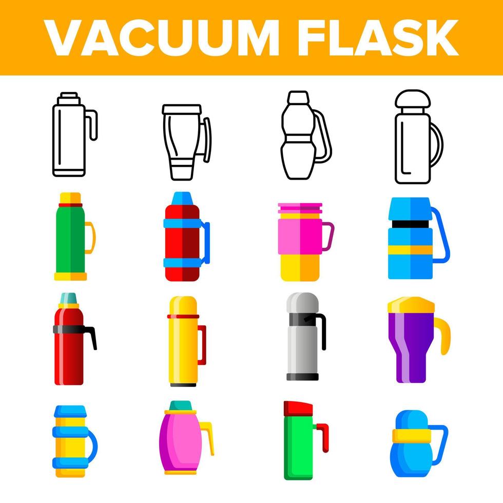 Vacuum Flasks And Bottles Vector Color Icons Set