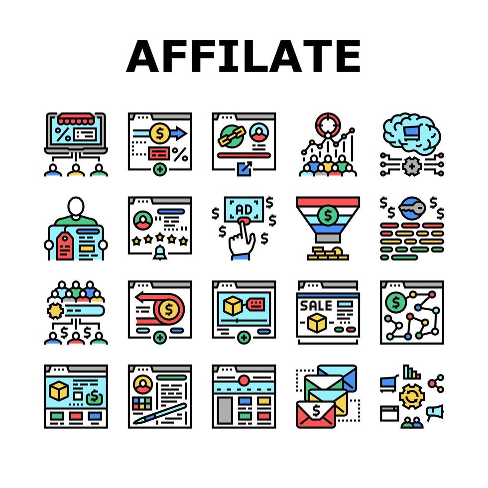 Affiliate Marketing And Commerce Icons Set Vector